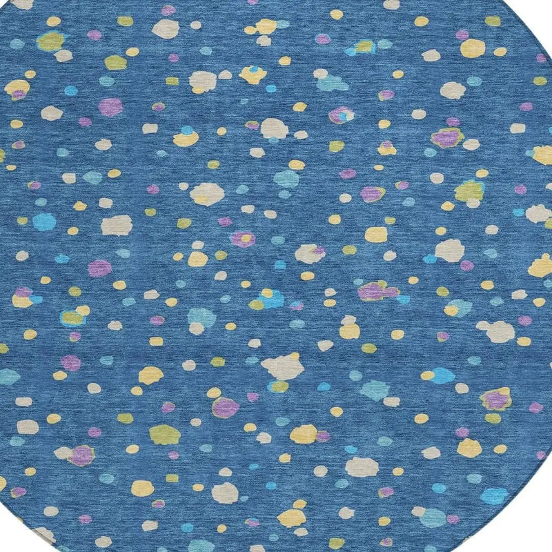 8' Navy Blue And Ivory Round Geometric Washable Indoor Outdoor Area Rug Homeroots Outdoor