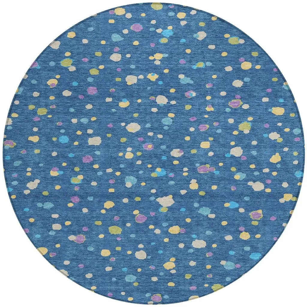 8' Navy Blue And Ivory Round Geometric Washable Indoor Outdoor Area Rug Homeroots Outdoor