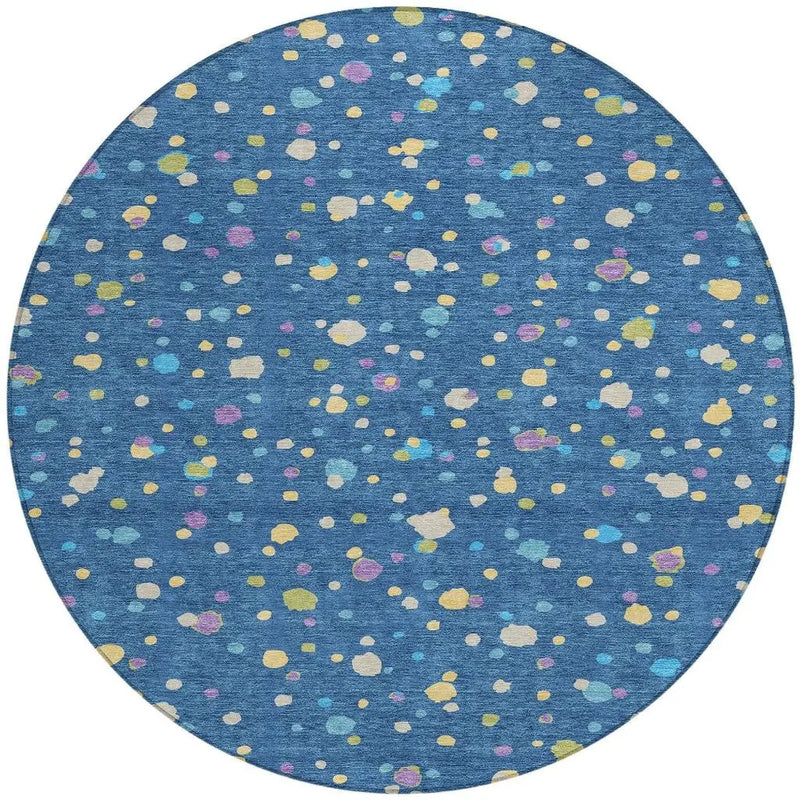 8' Navy Blue And Ivory Round Geometric Washable Indoor Outdoor Area Rug Homeroots Outdoor