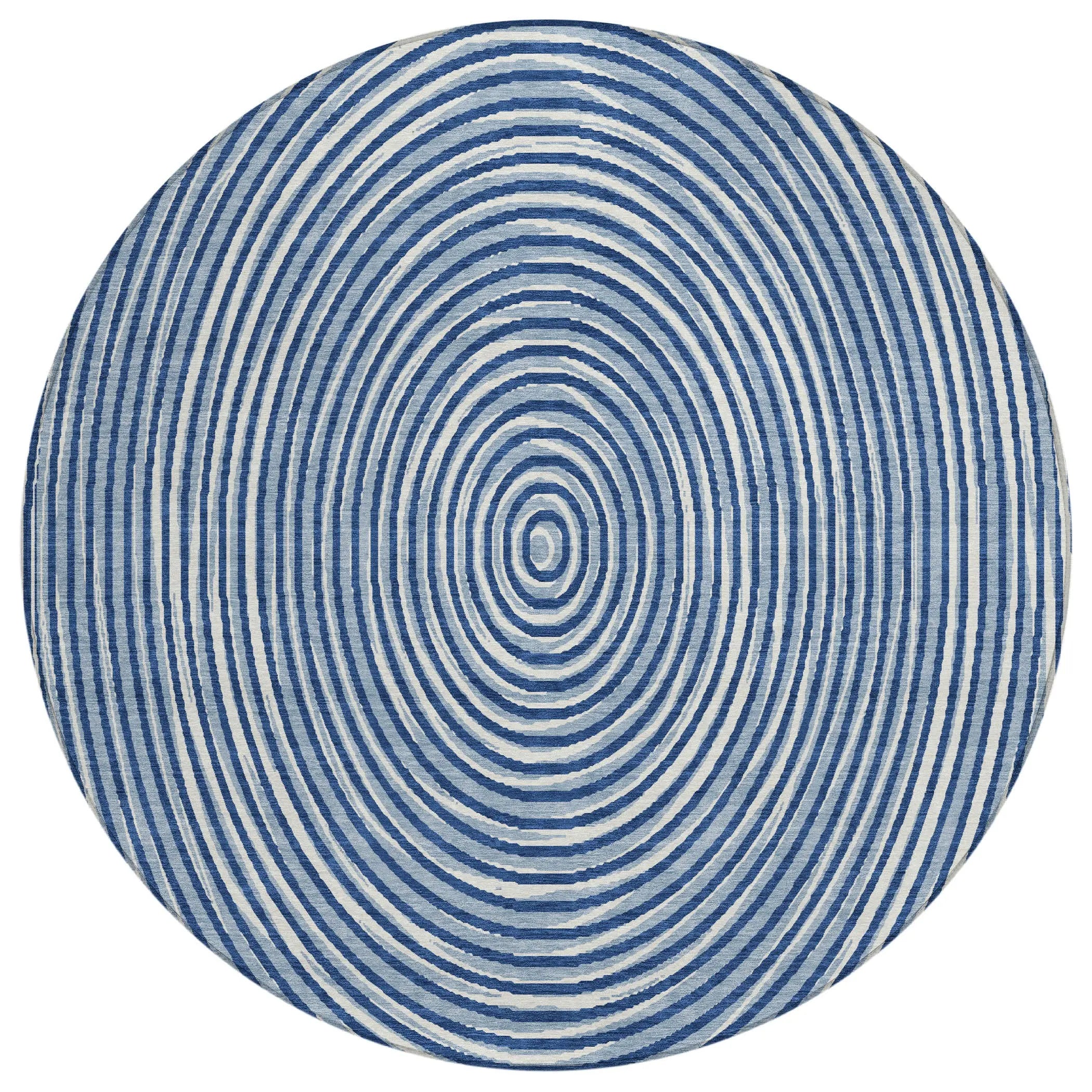 8' Navy Blue And Ivory Round Geometric Washable Indoor Outdoor Area Rug Homeroots Outdoor
