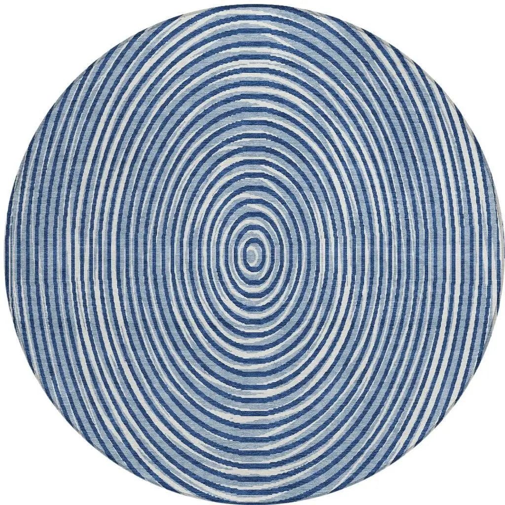 8' Navy Blue And Ivory Round Geometric Washable Indoor Outdoor Area Rug Homeroots Outdoor