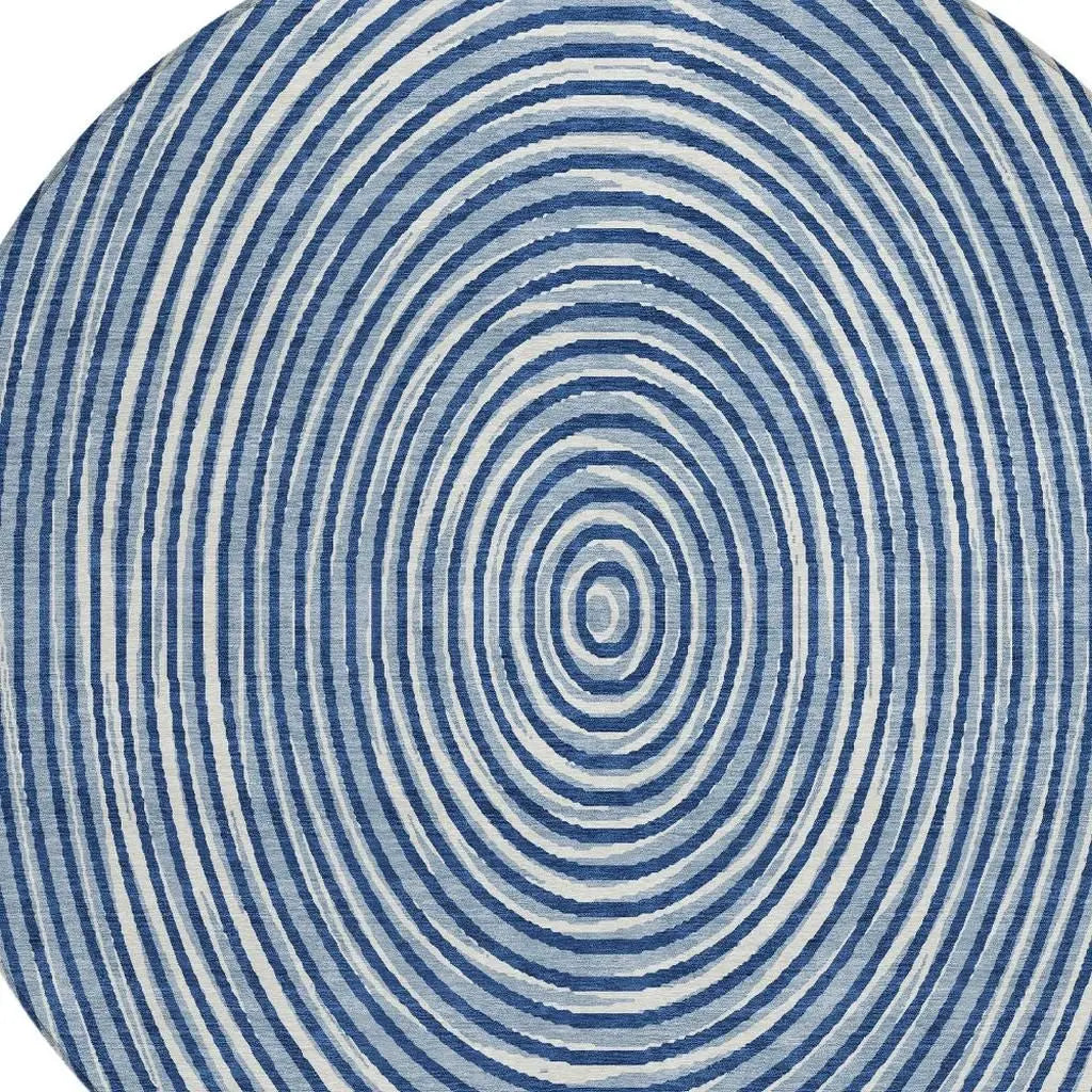 8' Navy Blue And Ivory Round Geometric Washable Indoor Outdoor Area Rug Homeroots Outdoor