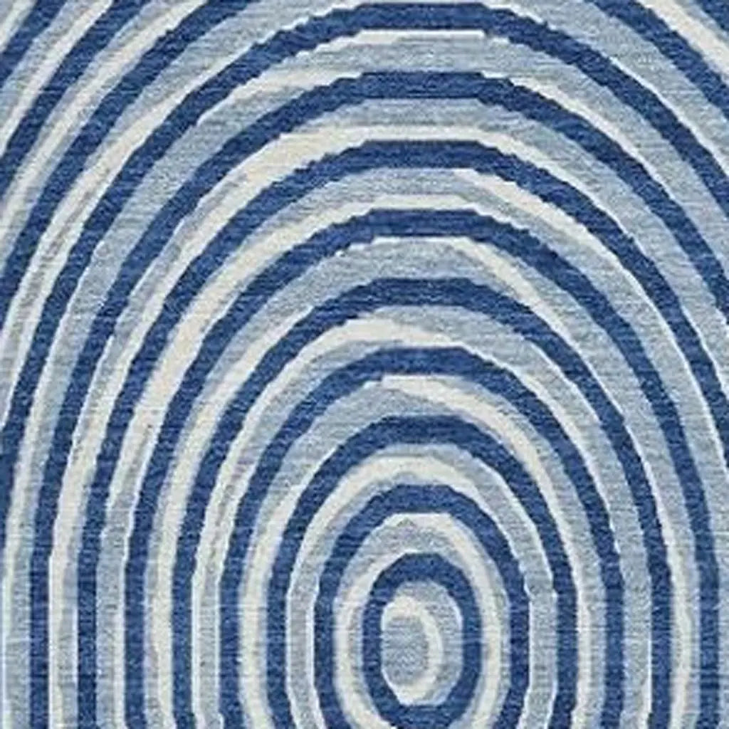 8' Navy Blue And Ivory Round Geometric Washable Indoor Outdoor Area Rug Homeroots Outdoor