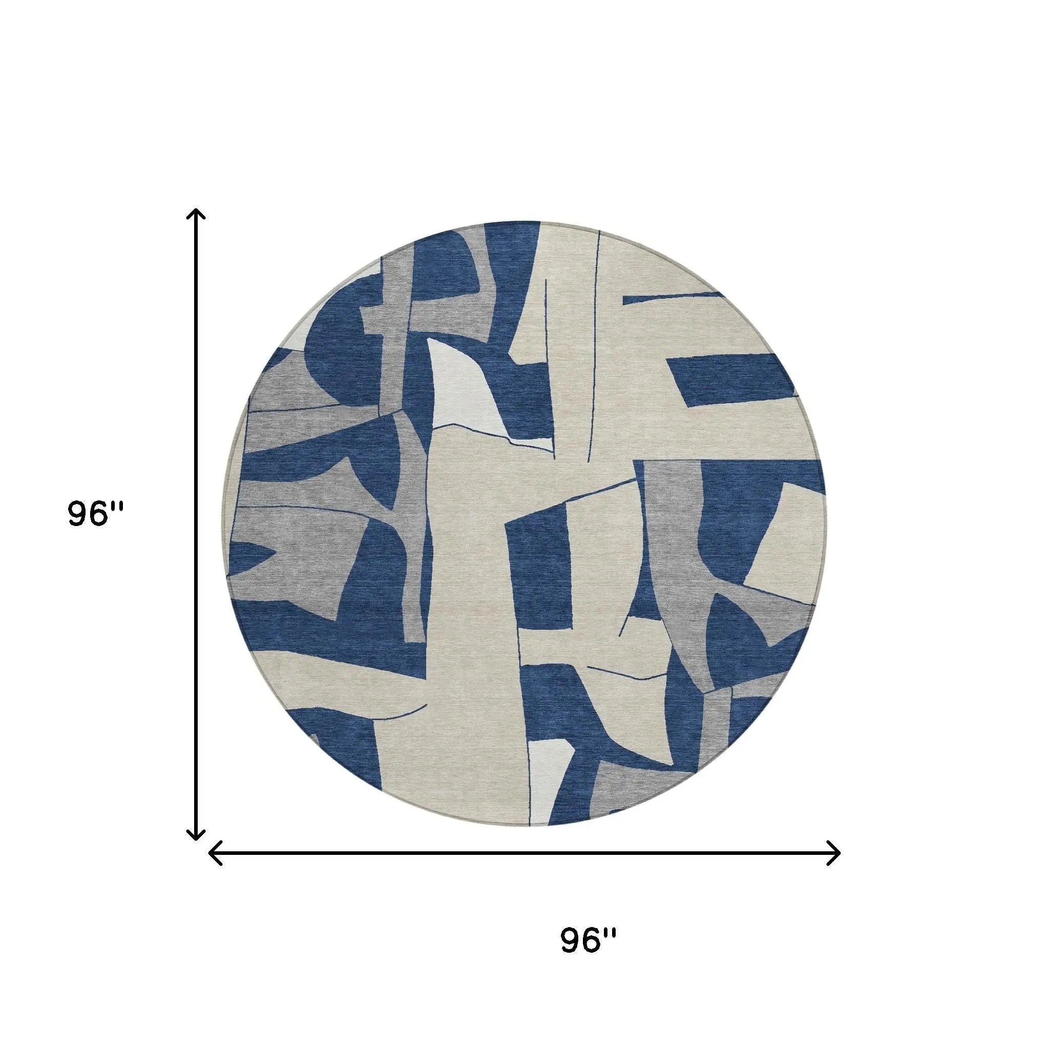8' Navy Blue And Ivory Round Geometric Washable Indoor Outdoor Area Rug Homeroots Outdoor