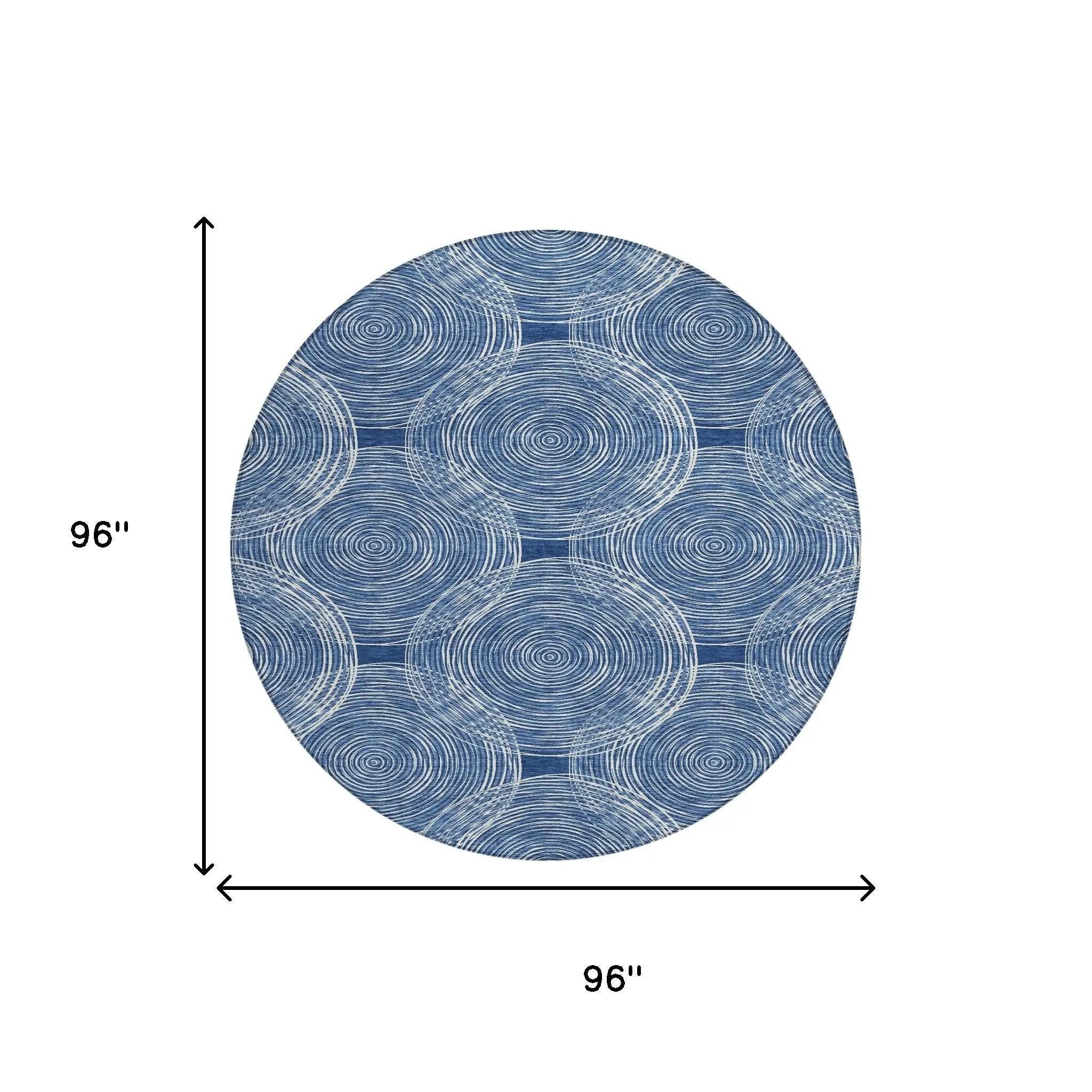 8' Navy Blue And Ivory Round Geometric Washable Indoor Outdoor Area Rug Homeroots Outdoor