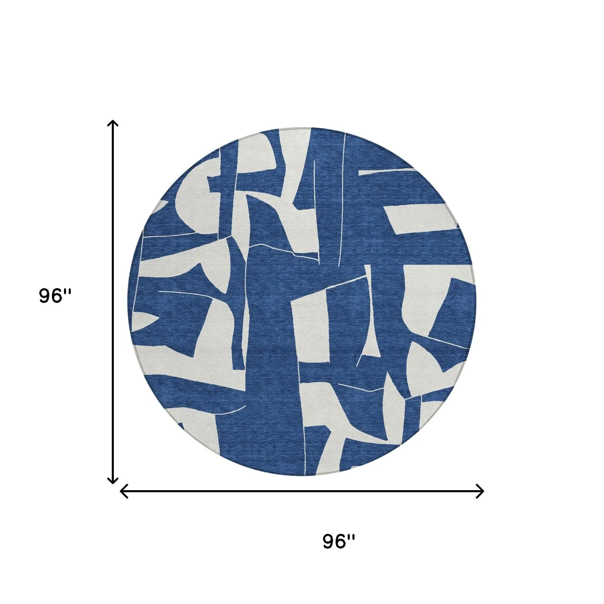 8' Navy Blue And Ivory Round Geometric Washable Indoor Outdoor Area Rug Homeroots Outdoor
