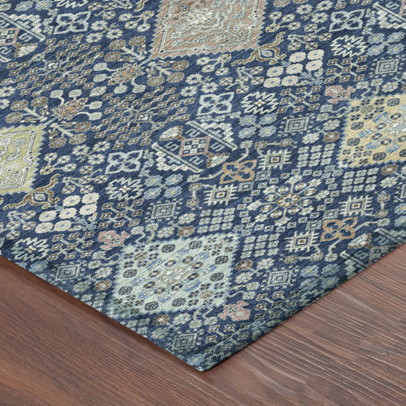 8' Navy Blue And Ivory Round Oriental Washable Indoor Outdoor Area Rug Homeroots Outdoor