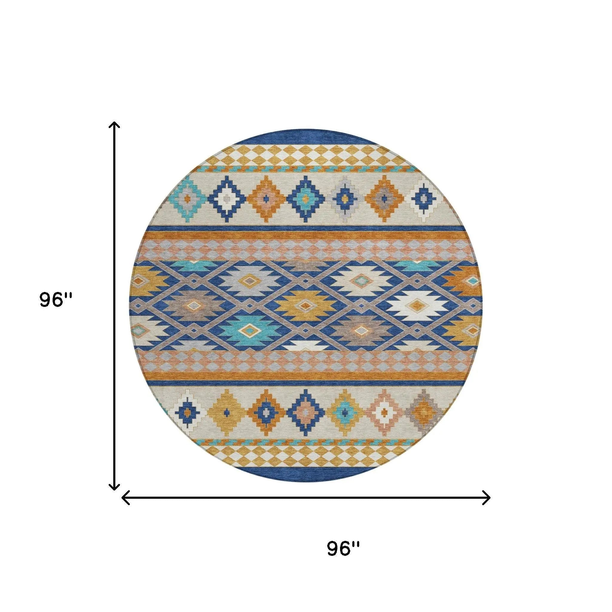 8' Navy Blue And Ivory Round Southwestern Washable Indoor Outdoor Area Rug Homeroots Outdoor