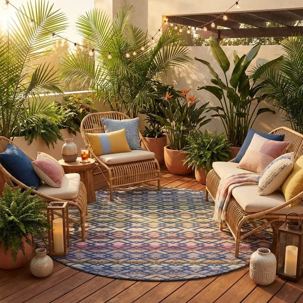 8' Navy Blue And Ivory Round Striped Washable Indoor Outdoor Area Rug Homeroots Outdoor