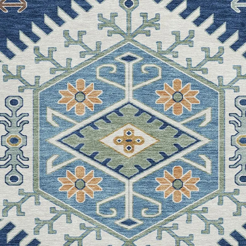 8' Navy Blue And Ivory Round Tribal Washable Indoor Outdoor Area Rug Homeroots Outdoor