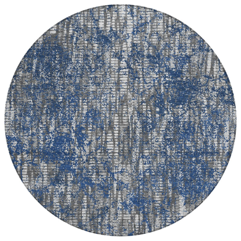 8' Navy Blue And Khaki Round Abstract Washable Indoor Outdoor Area Rug Homeroots Outdoor