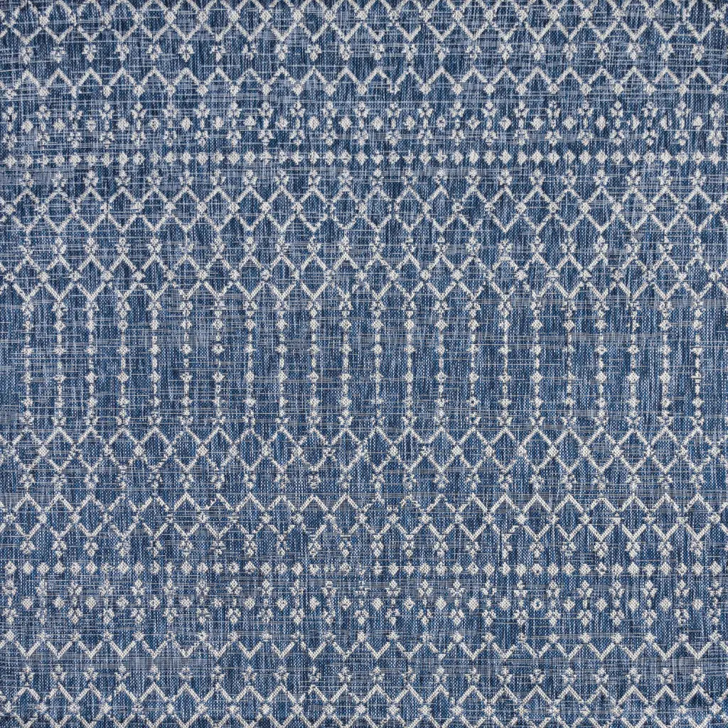 8' Navy Blue And Light Gray Square Trellis Indoor Outdoor Area Rug - GreatEagleInc