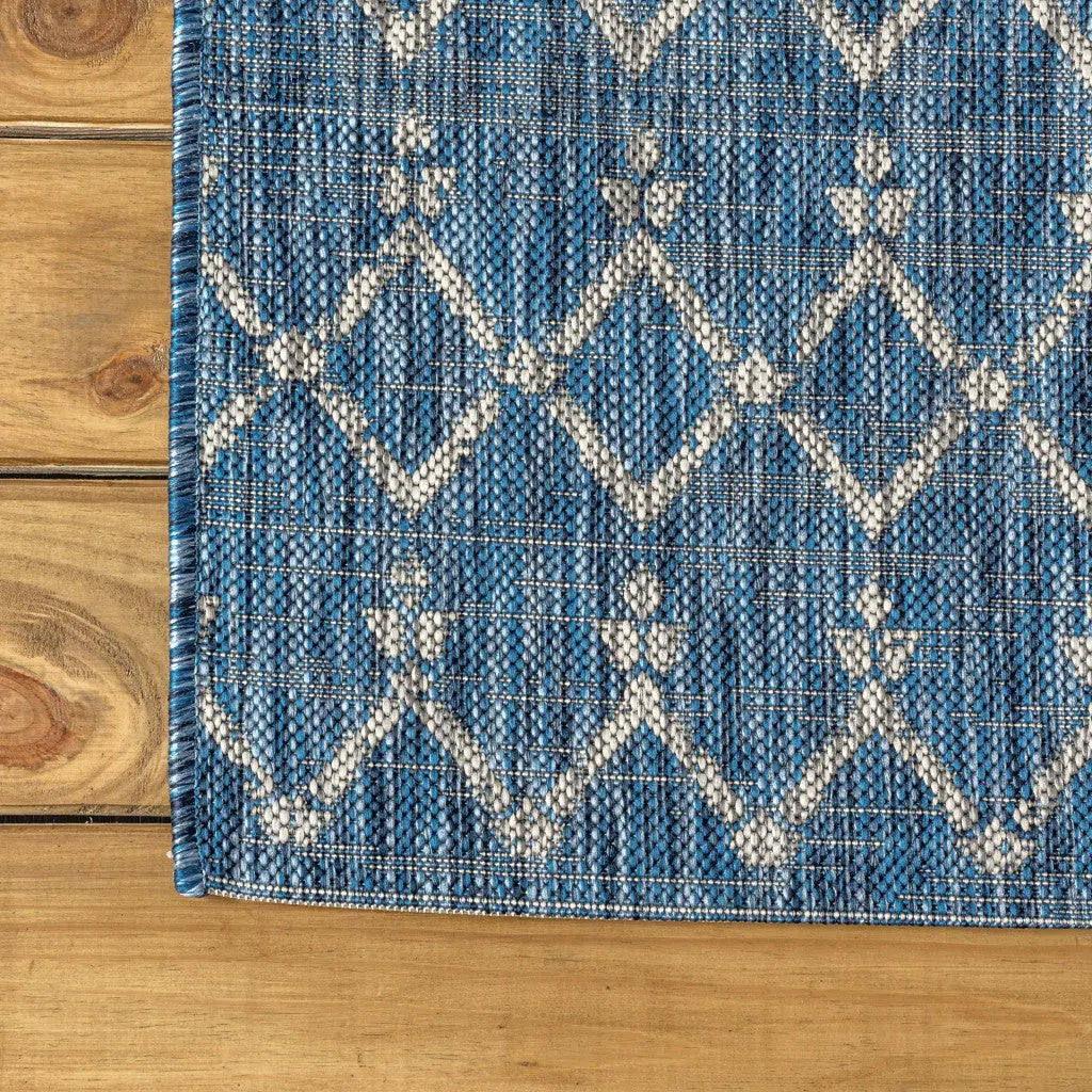 8' Navy Blue And Light Gray Trellis Indoor Outdoor Runner Rug Homeroots Outdoor