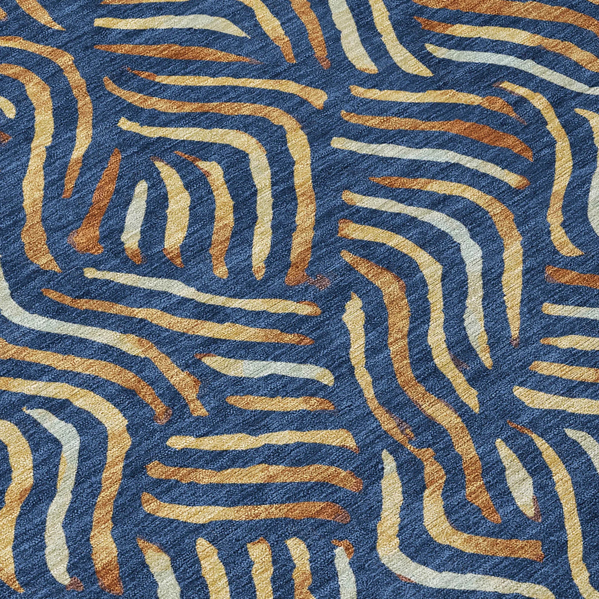 8' Navy Blue And Orange Round Abstract Washable Indoor Outdoor Area Rug Homeroots Outdoor