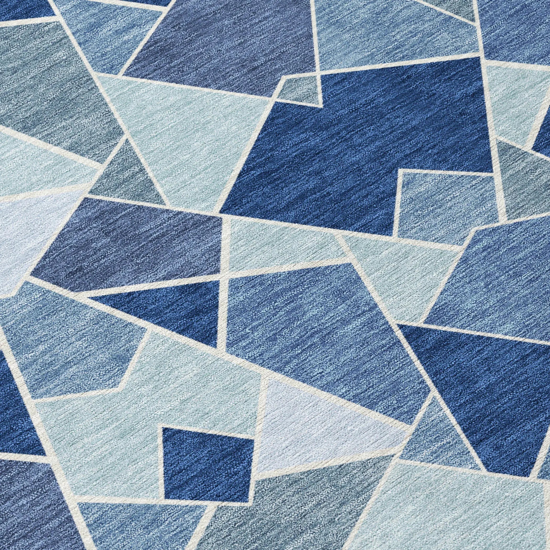 8' Navy Blue And Sky Blue Round Geometric Washable Indoor Outdoor Area Rug Homeroots Outdoor