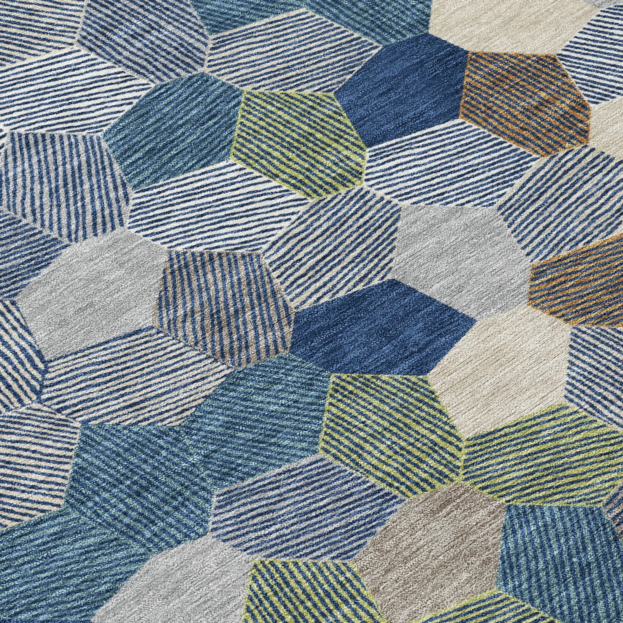 8' Navy Blue And Sky Blue Round Geometric Washable Indoor Outdoor Area Rug Homeroots Outdoor