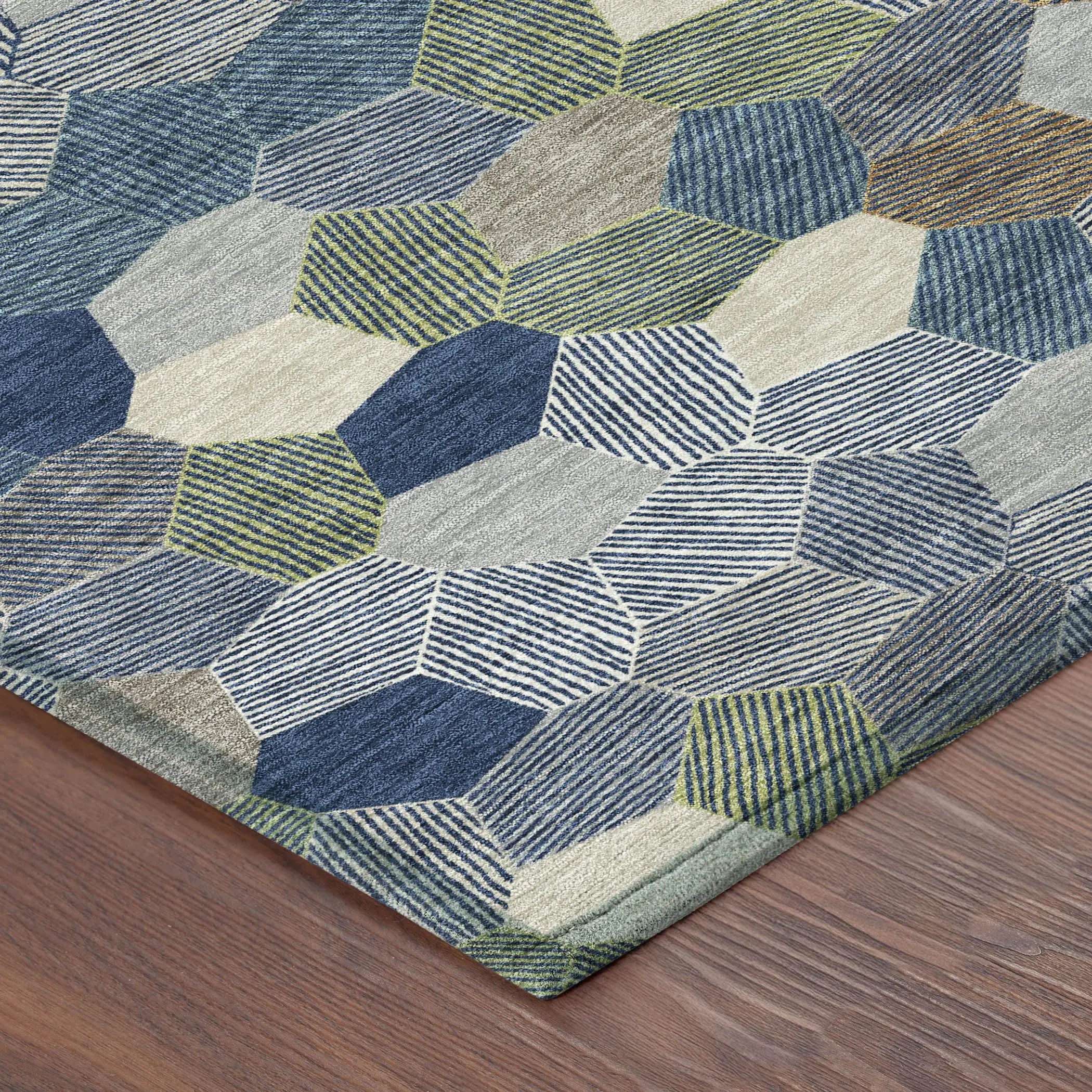 8' Navy Blue And Sky Blue Round Geometric Washable Indoor Outdoor Area Rug Homeroots Outdoor