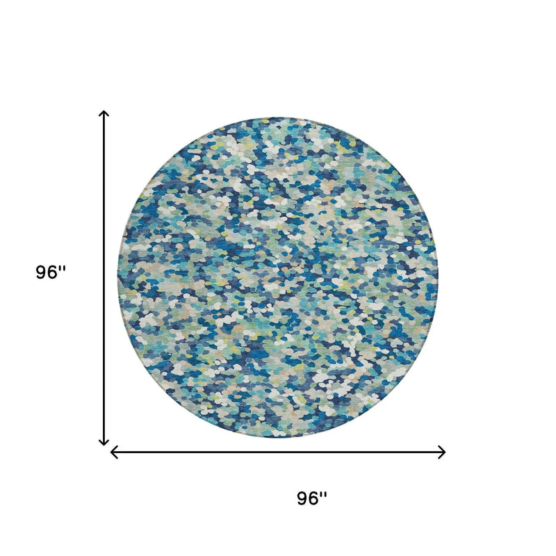 8' Navy Blue And Sky Blue Round Geometric Washable Indoor Outdoor Area Rug Homeroots Outdoor