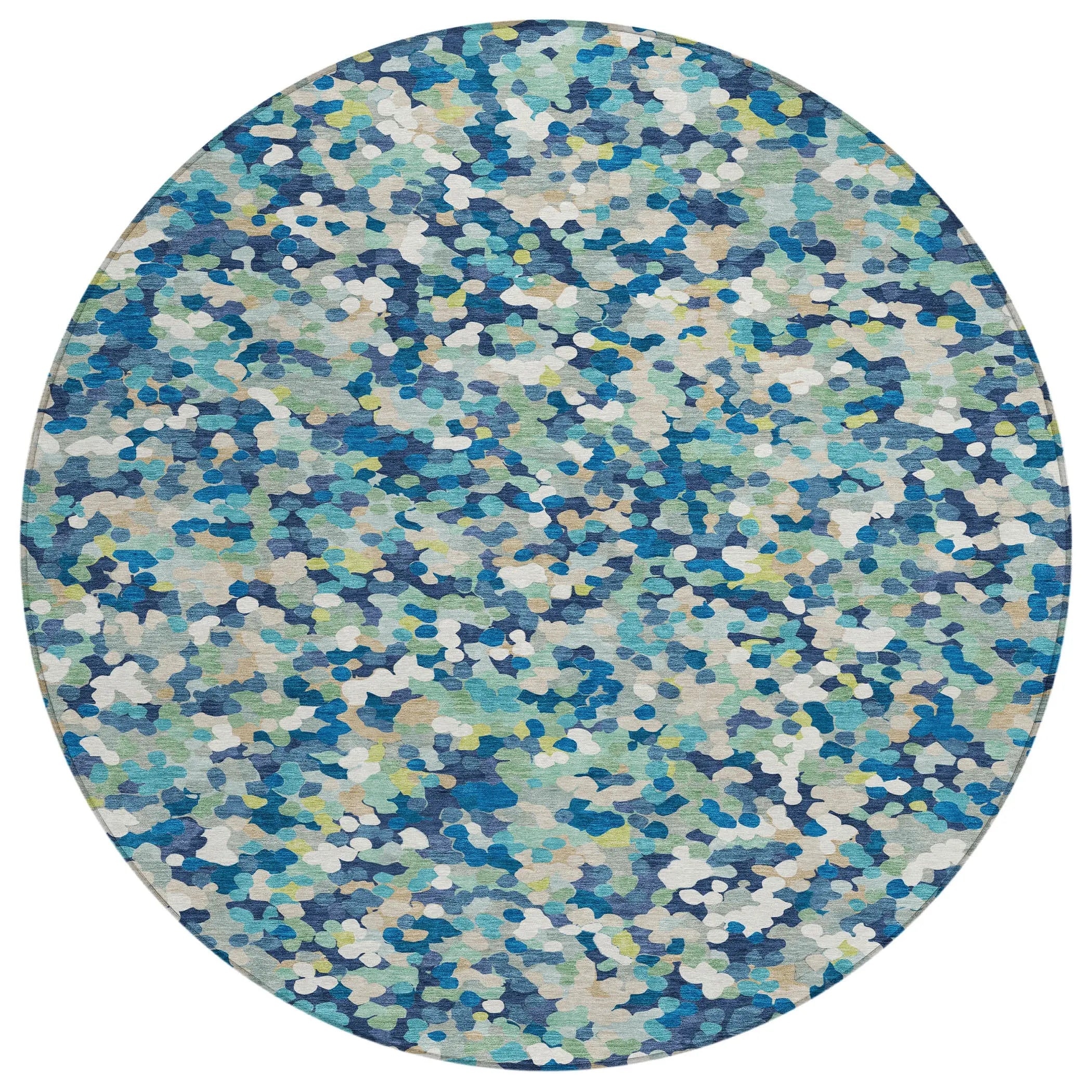 8' Navy Blue And Sky Blue Round Geometric Washable Indoor Outdoor Area Rug Homeroots Outdoor