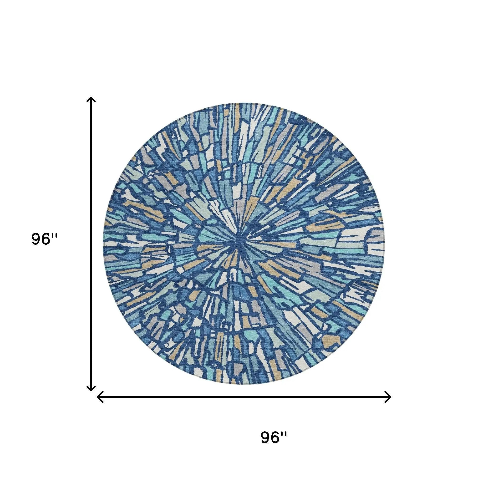 8' Navy Blue And Teal Blue Round Abstract Washable Indoor Outdoor Area Rug Homeroots Outdoor