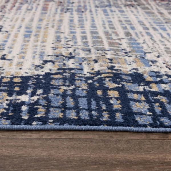 8' Navy Blue Pink Yellow Gray And Ivory Abstract Area Rug Homeroots Home Decor