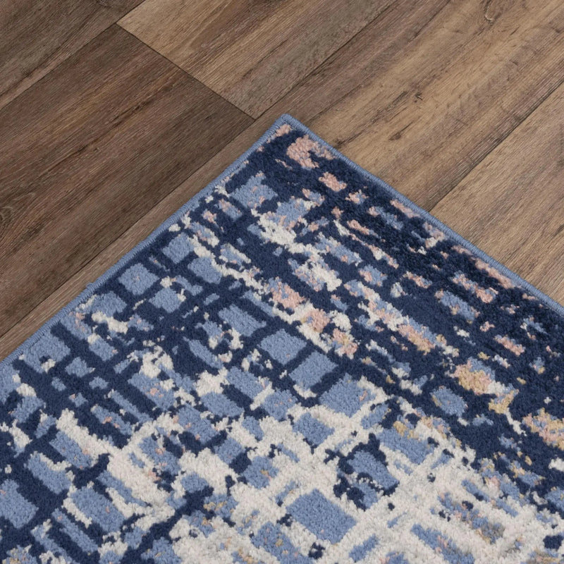 8' Navy Blue Pink Yellow Gray And Ivory Abstract Area Rug Homeroots Home Decor