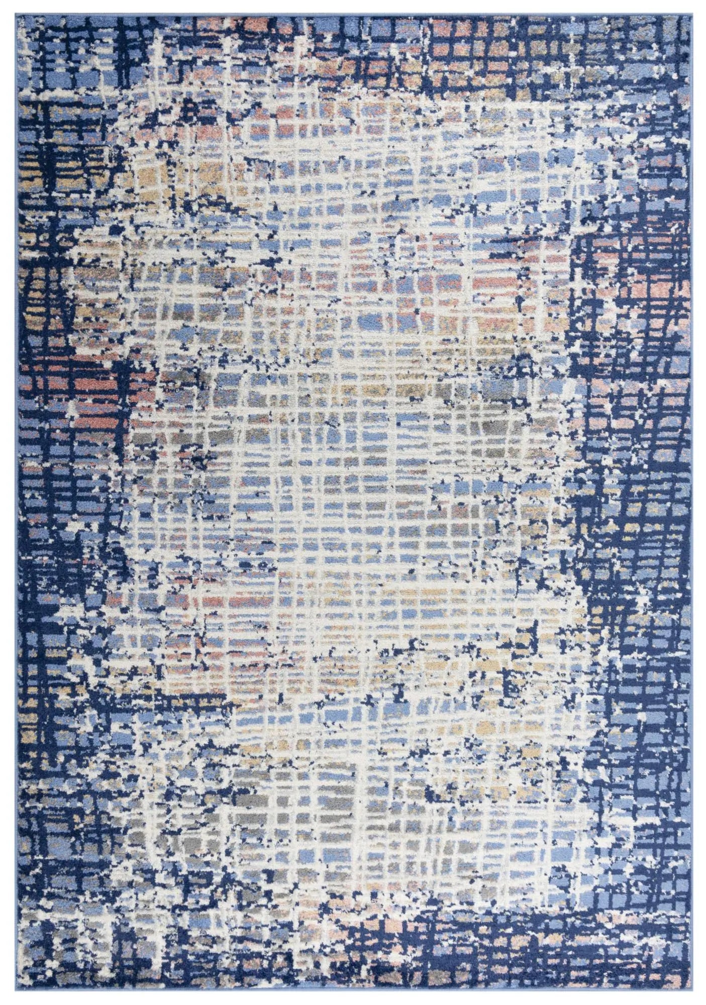 8' Navy Blue Pink Yellow Gray And Ivory Abstract Area Rug Homeroots Home Decor