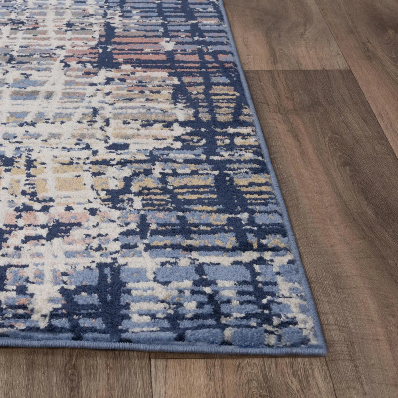8' Navy Blue Pink Yellow Gray And Ivory Abstract Area Rug Homeroots Home Decor