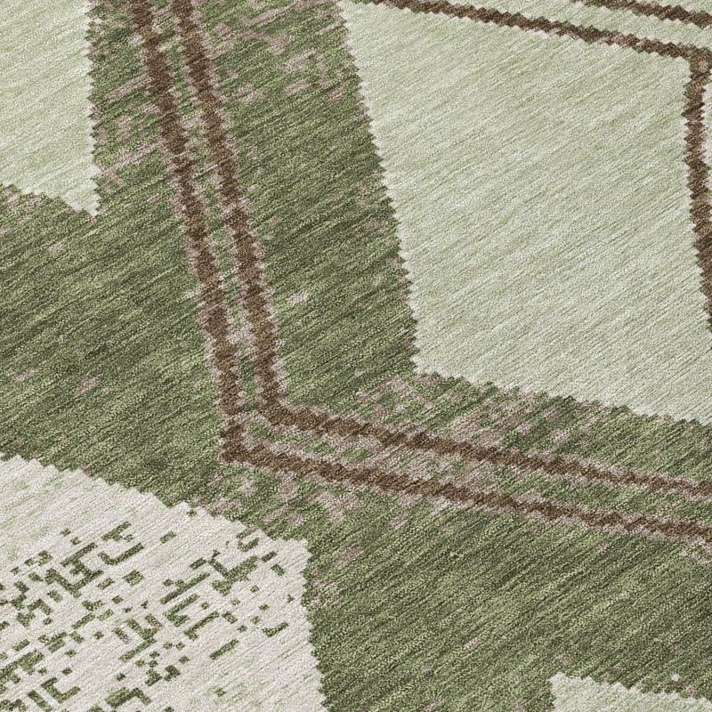 8' Olive Green And Beige Round Geometric Washable Indoor Outdoor Area Rug Homeroots Outdoor