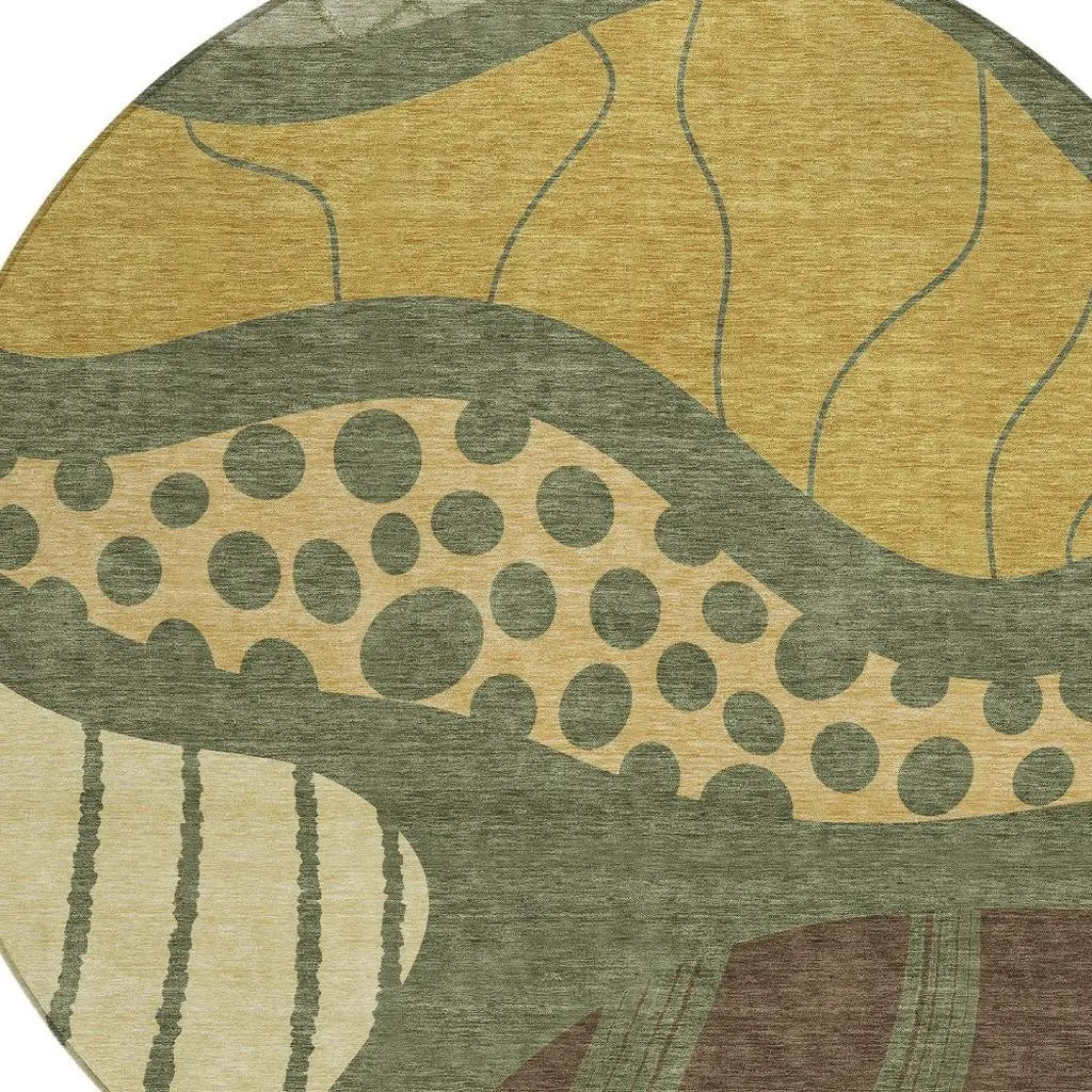 8' Olive Green And Blue Round Abstract Washable Indoor Outdoor Area Rug Homeroots Outdoor