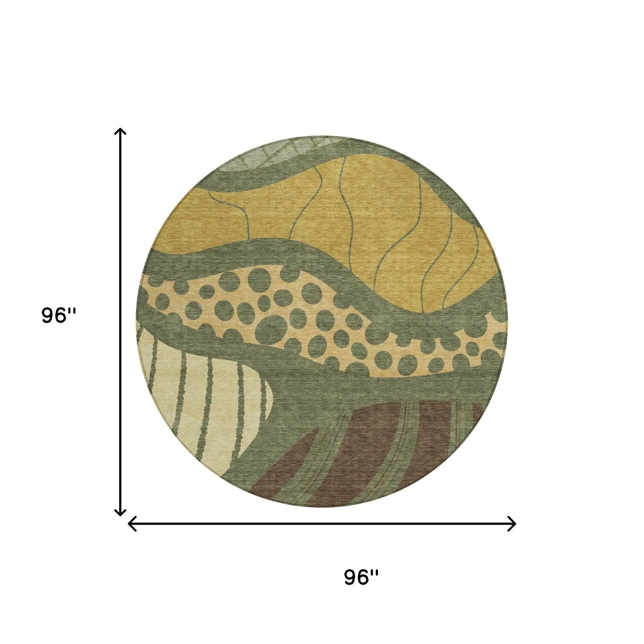 8' Olive Green And Blue Round Abstract Washable Indoor Outdoor Area Rug Homeroots Outdoor