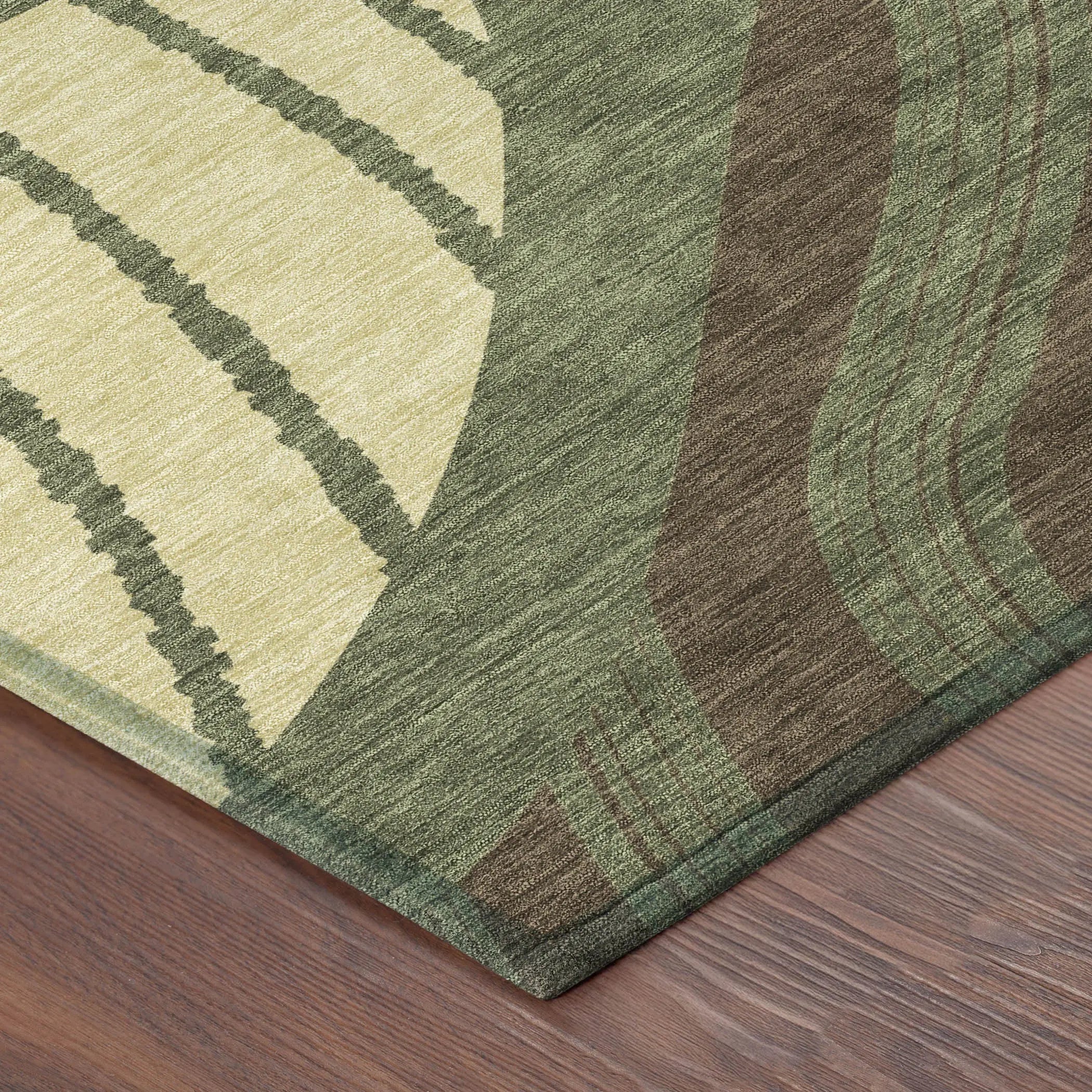 8' Olive Green And Blue Round Abstract Washable Indoor Outdoor Area Rug Homeroots Outdoor
