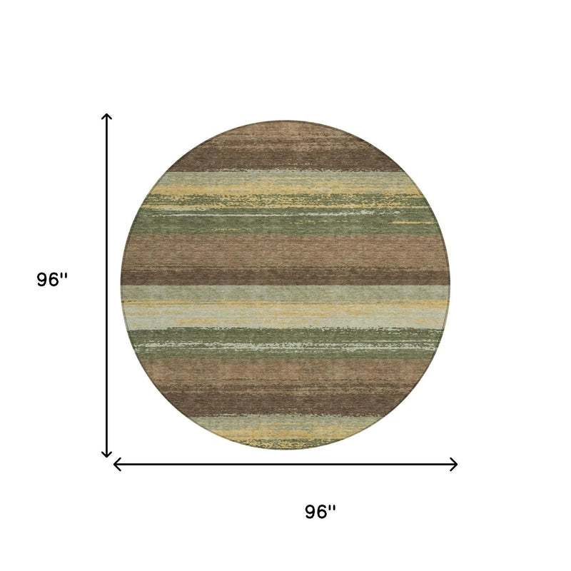 8' Olive Green And Blue Round Striped Washable Indoor Outdoor Area Rug Homeroots Outdoor