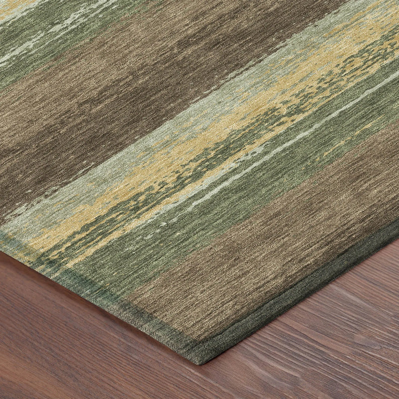 8' Olive Green And Blue Round Striped Washable Indoor Outdoor Area Rug Homeroots Outdoor