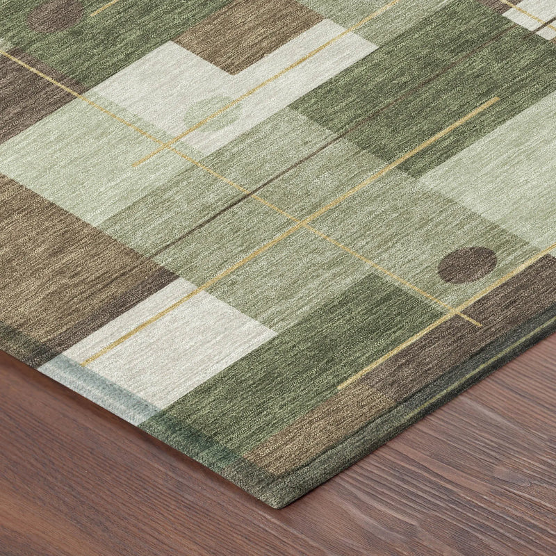 8' Olive Green And Brown Round Geometric Washable Indoor Outdoor Area Rug Homeroots Outdoor