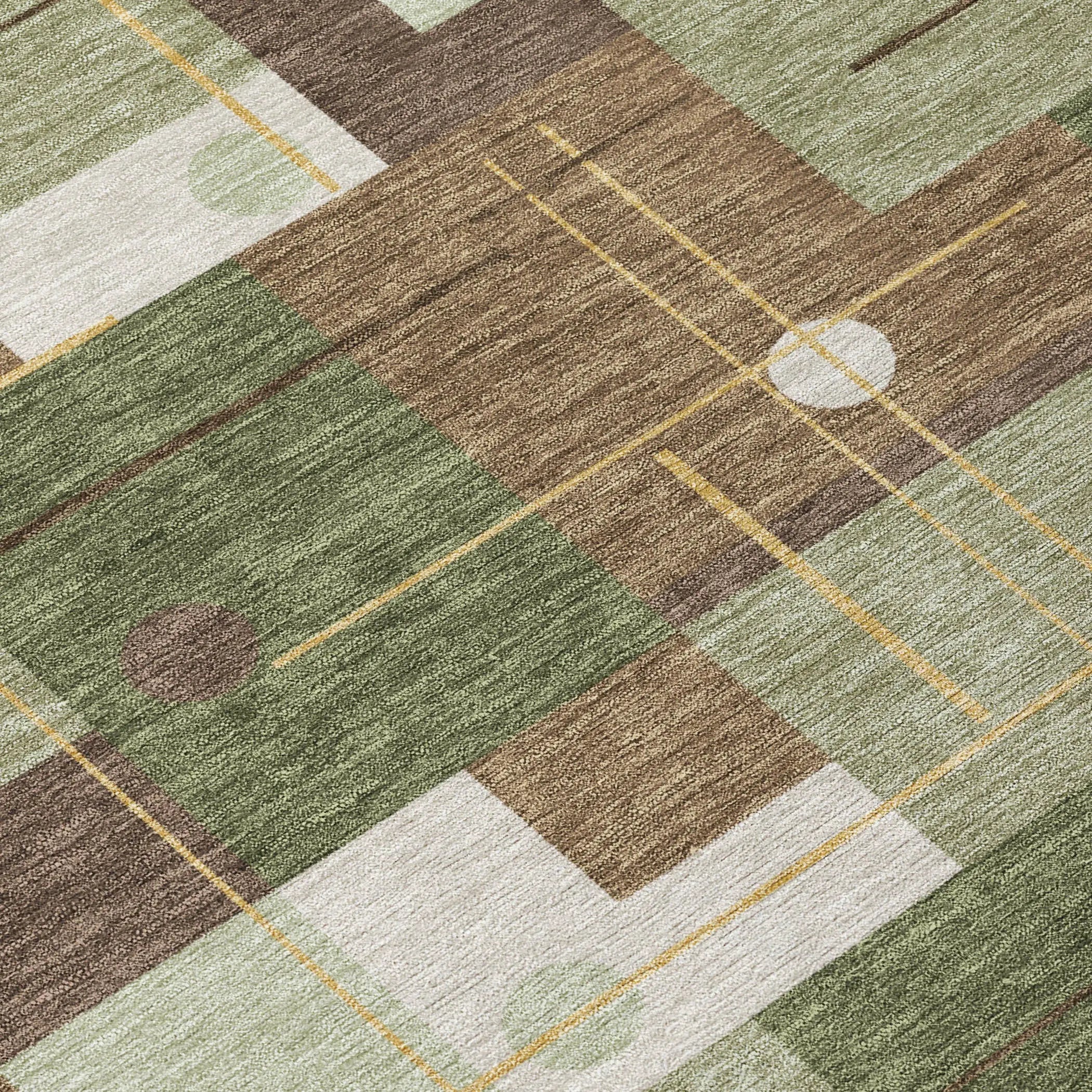 8' Olive Green And Brown Round Geometric Washable Indoor Outdoor Area Rug Homeroots Outdoor