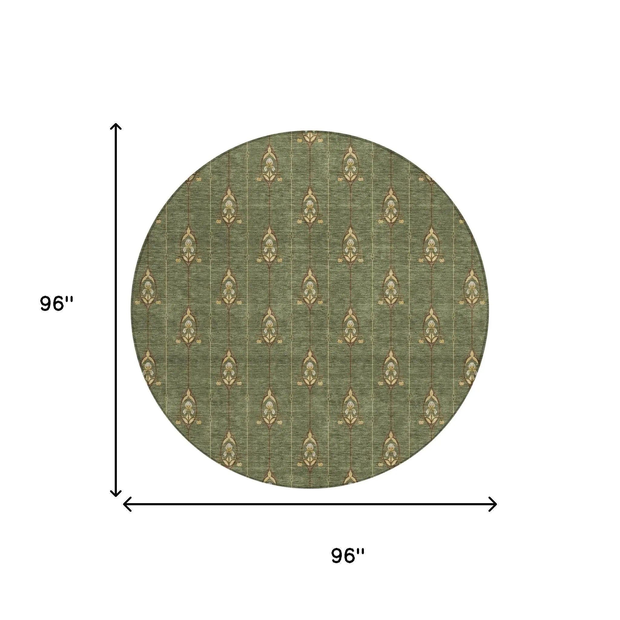 8' Olive Green And Brown Round Geometric Washable Indoor Outdoor Area Rug Homeroots Outdoor