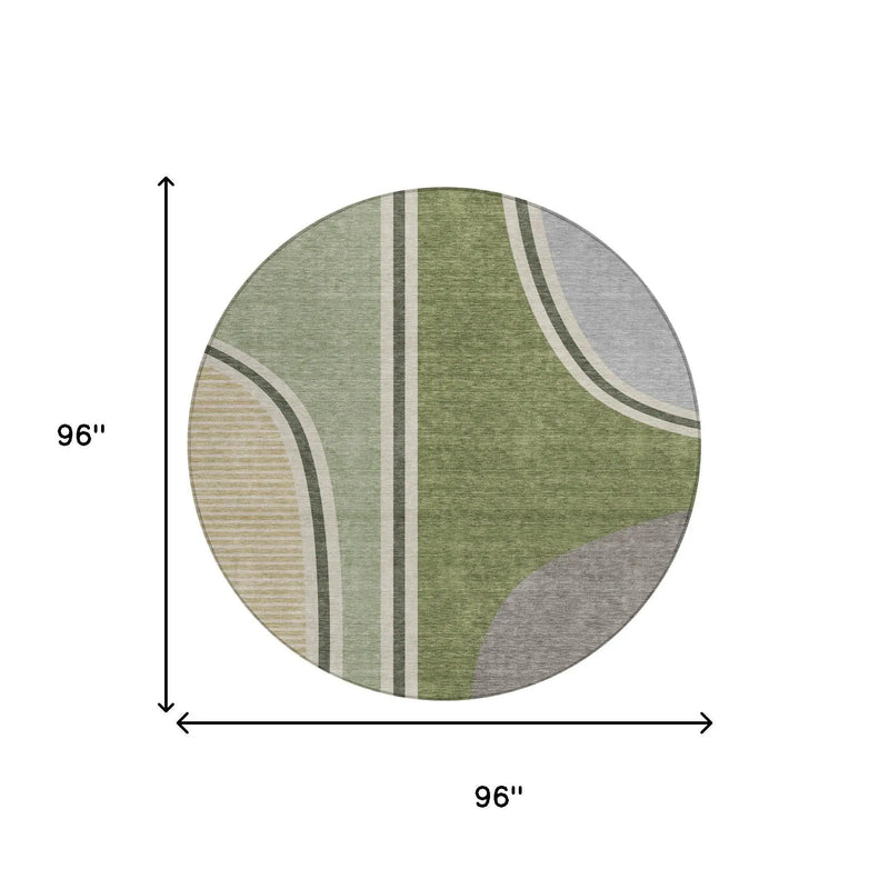 8' Olive Green And Fern Green Round Geometric Washable Indoor Outdoor Area Rug Homeroots Outdoor