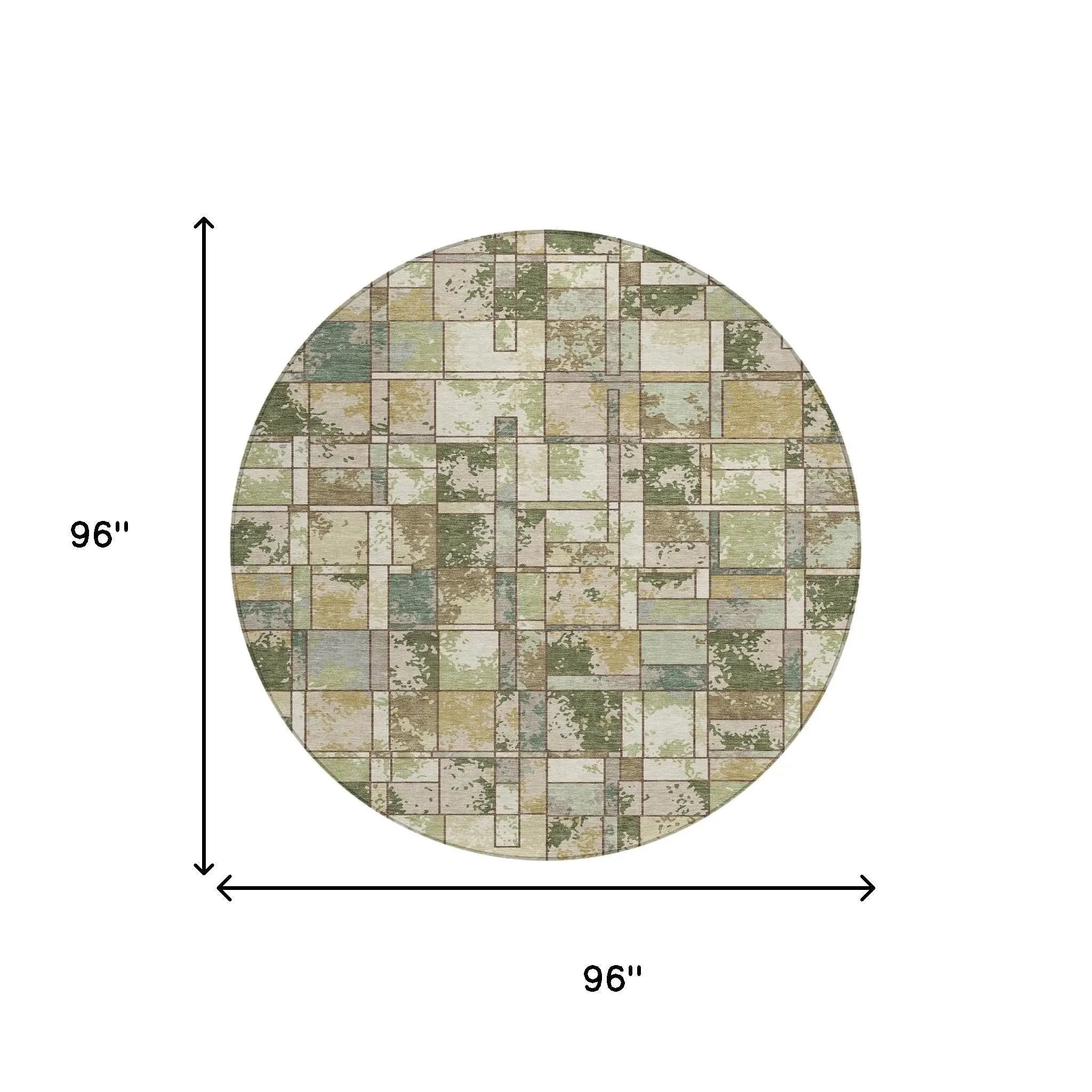 8' Olive Green And Fern Green Round Geometric Washable Indoor Outdoor Area Rug Homeroots Outdoor