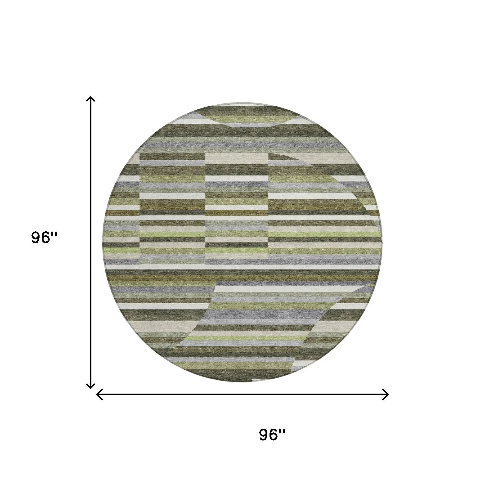 8' Olive Green And Fern Green Round Striped Washable Indoor Outdoor Area Rug Homeroots Outdoor