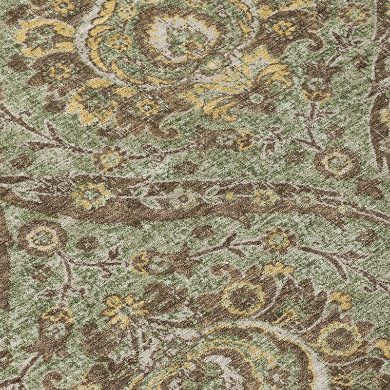8' Olive Green And Granite Gray Round Floral Washable Indoor Outdoor Area Rug Homeroots Outdoor