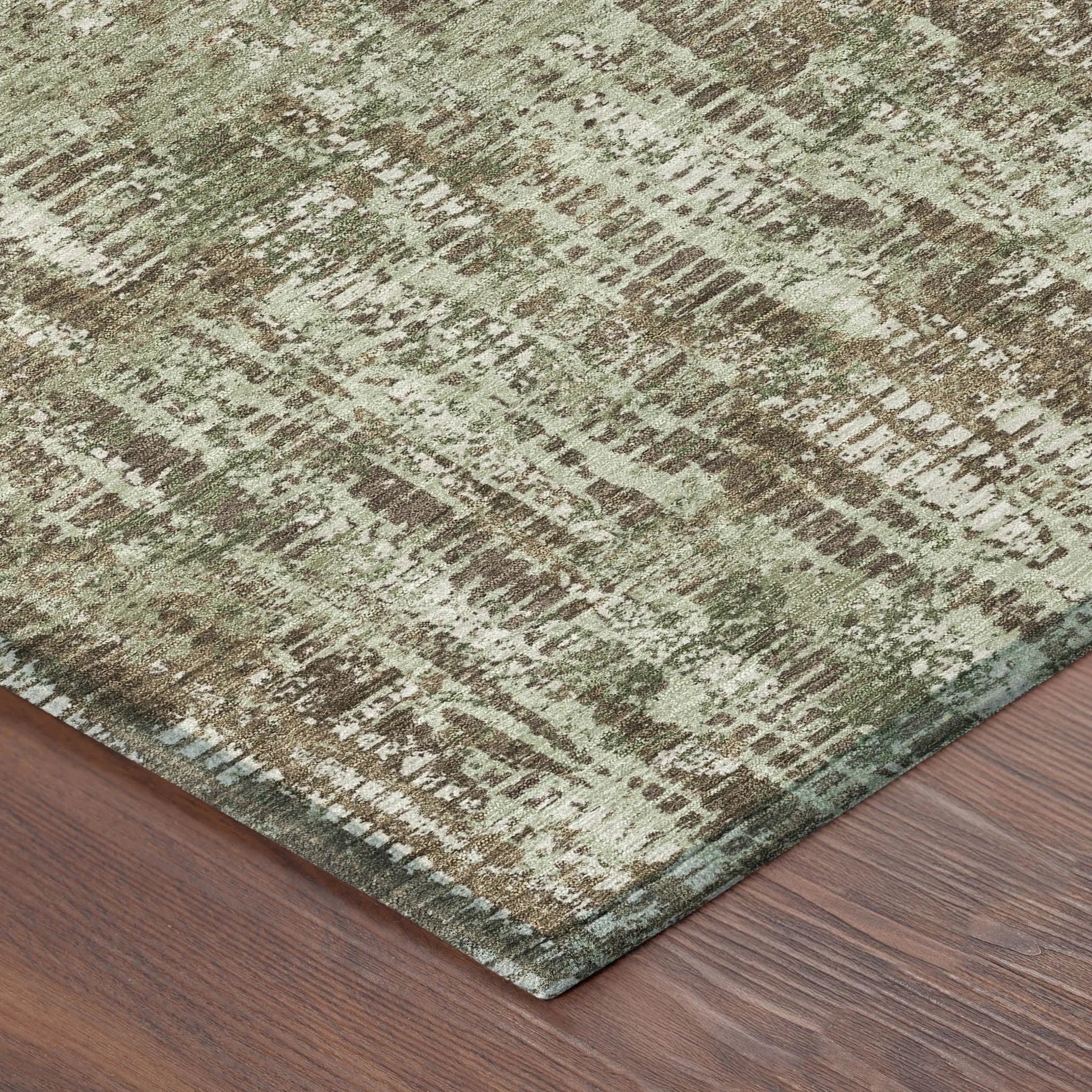 8' Olive Green And Graphite Round Abstract Washable Indoor Outdoor Area Rug Homeroots Outdoor
