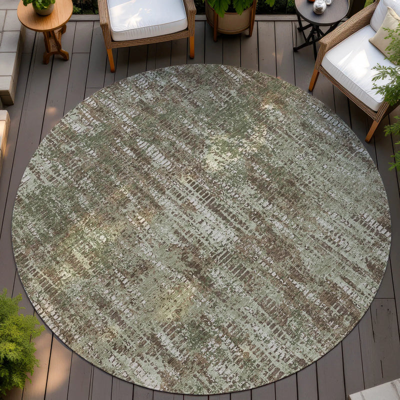 8' Olive Green And Graphite Round Abstract Washable Indoor Outdoor Area Rug Homeroots Outdoor