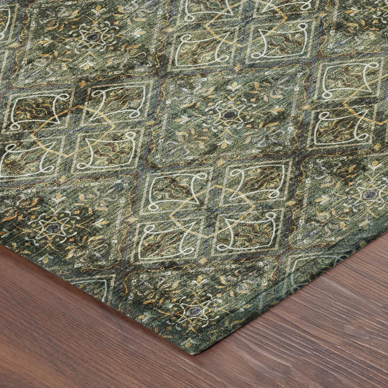 8' Olive Green And Graphite Round Geometric Washable Indoor Outdoor Area Rug Homeroots Outdoor