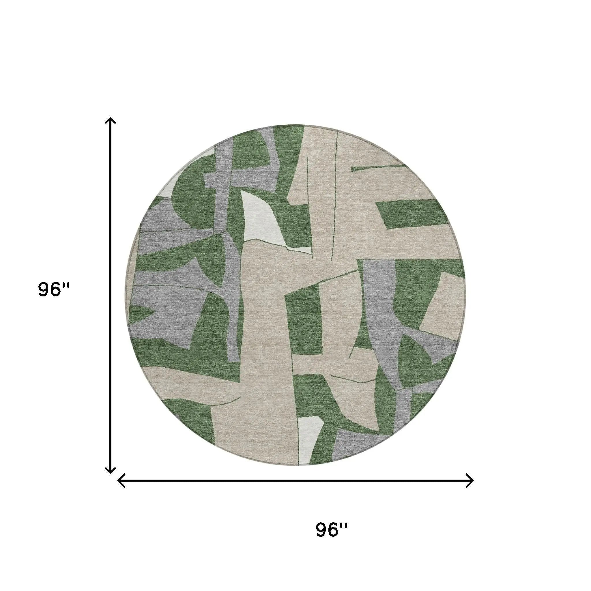 8' Olive Green And Gray Round Geometric Washable Indoor Outdoor Area Rug Homeroots Outdoor