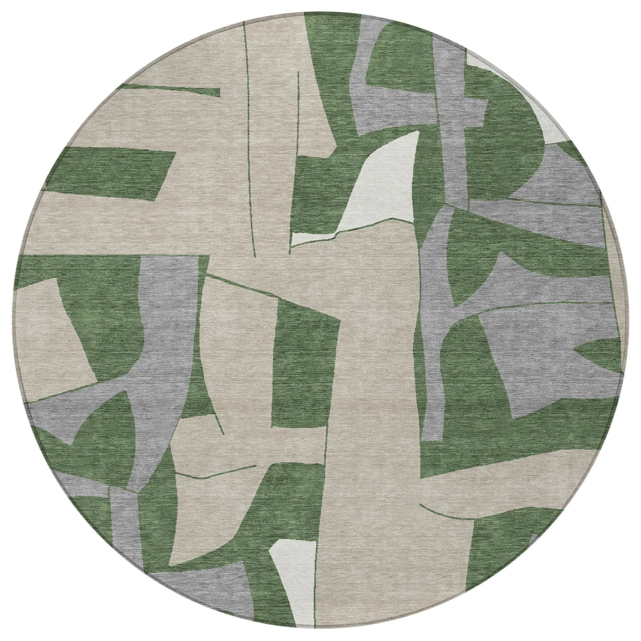 8' Olive Green And Gray Round Geometric Washable Indoor Outdoor Area Rug Homeroots Outdoor