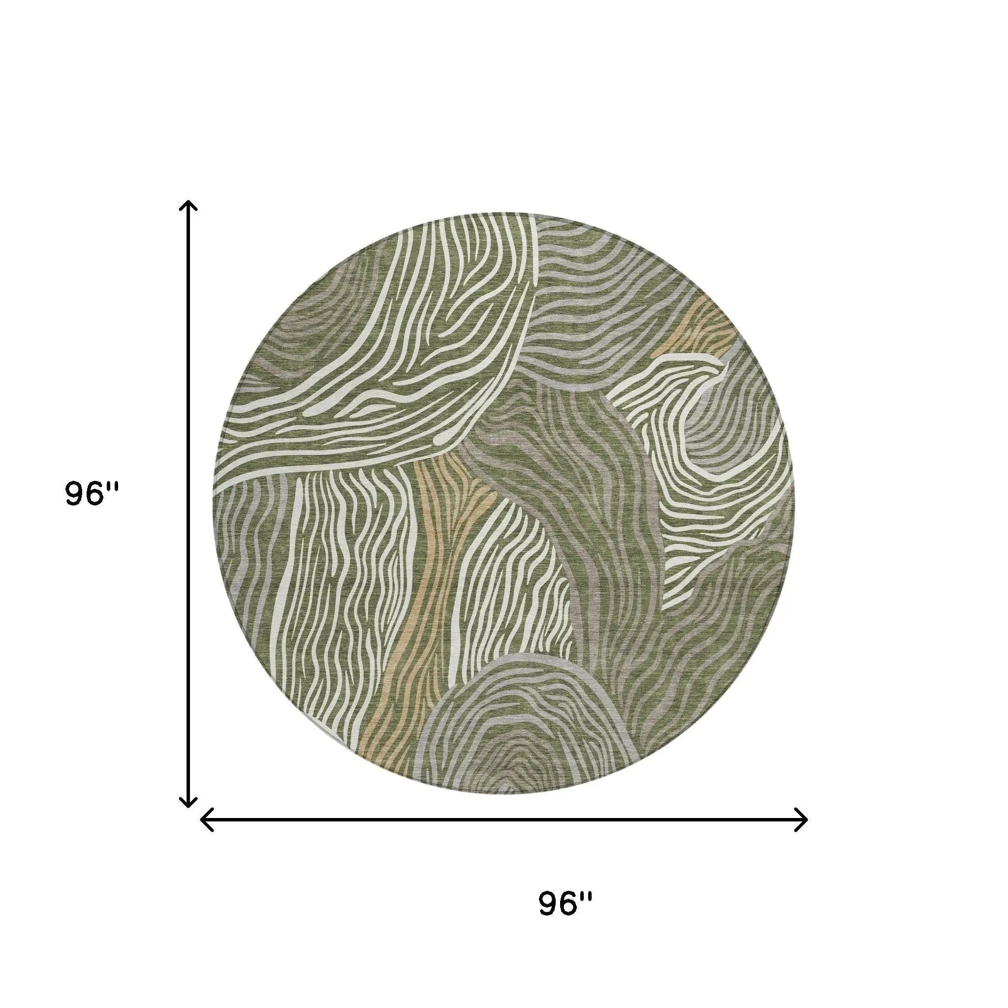 8' Olive Green And Gray Round Ikat Washable Indoor Outdoor Area Rug Homeroots Outdoor
