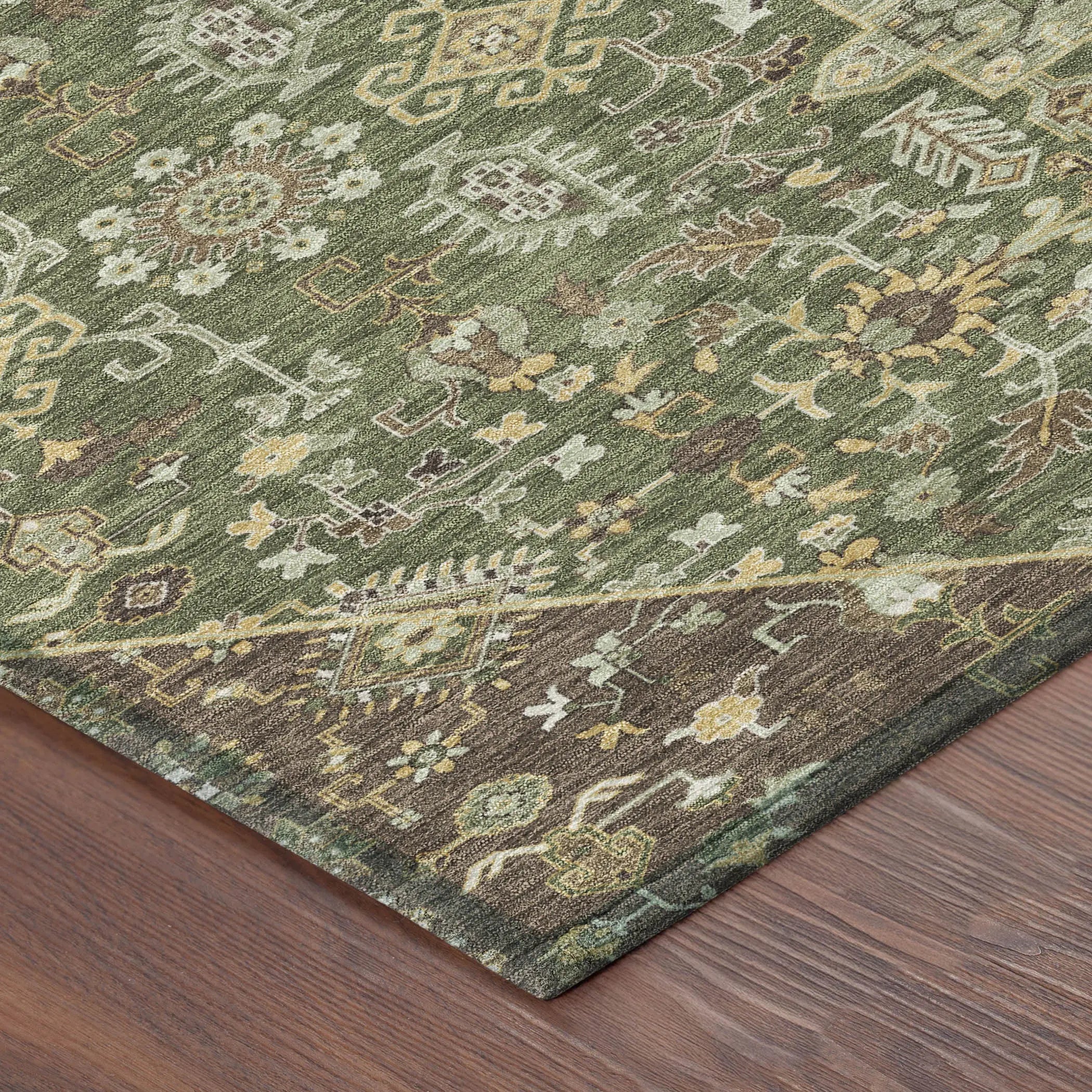 8' Olive Green And Gray Round Medallion Washable Indoor Outdoor Area Rug Homeroots Outdoor