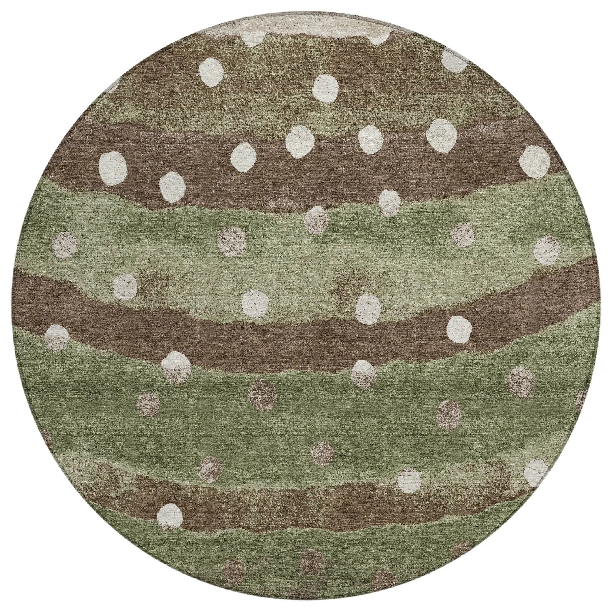 8' Olive Green And Gray Round Striped Washable Indoor Outdoor Area Rug Homeroots Outdoor