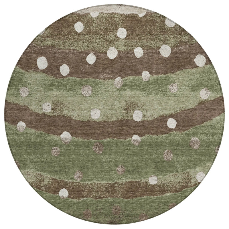 8' Olive Green And Gray Round Striped Washable Indoor Outdoor Area Rug Homeroots Outdoor
